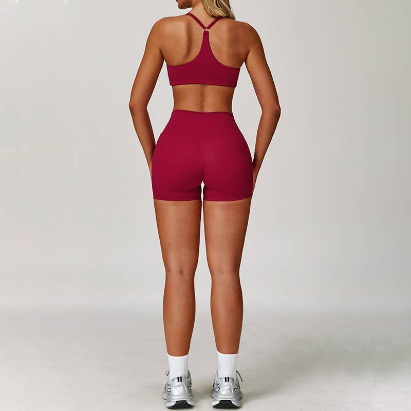 WONDERXFANS - Wholesale Activewear Set - Women's - Brushed Sports Bra + High-Waist shorts 2-Piece Set3