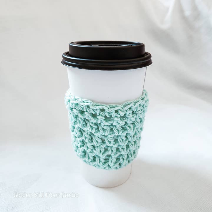 Petal and Pine - Vente Housses de boisson - Manchon à café réutilisable en crochet en coton │ Menthe1