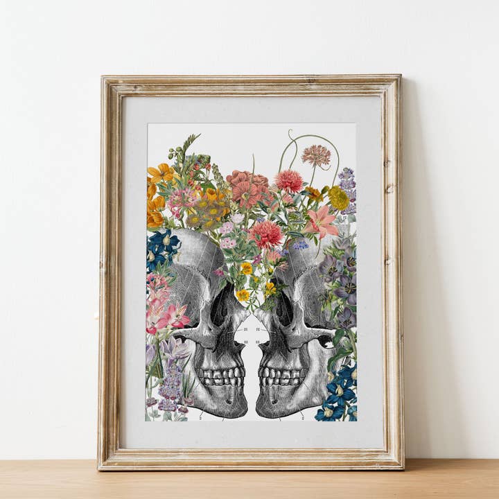 We bloom together. Flower Skull Art for wholesale by PRRINT!