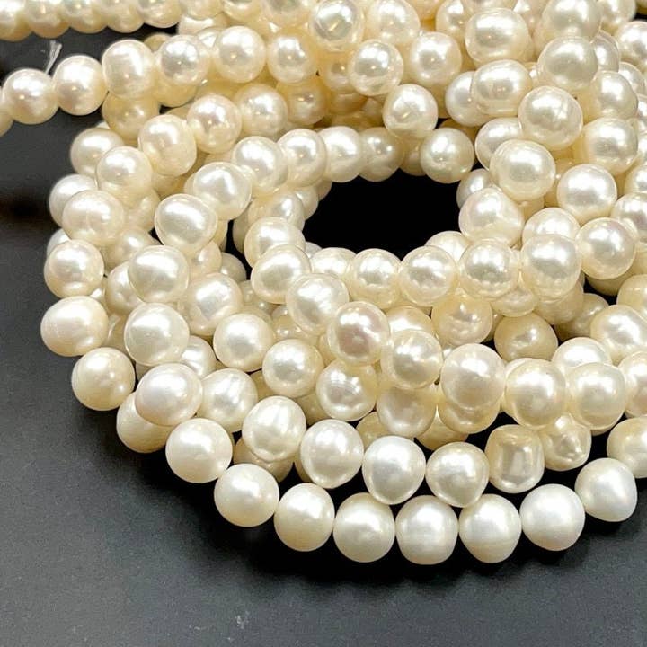 6mm White Fresh Water Natural Pearl Beads Strands for wholesale by TRIVENI USA INC