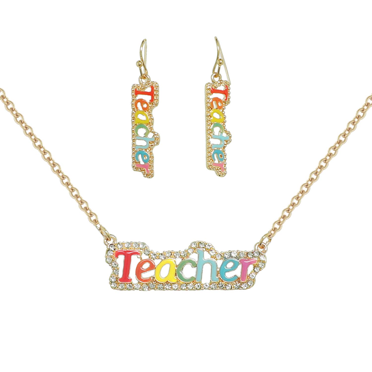 SP Sophia Collection - Vente Colliers à pendentif - Ensemble de colliers et boucles d'oreilles multicolores avec lettres pour enseignants1