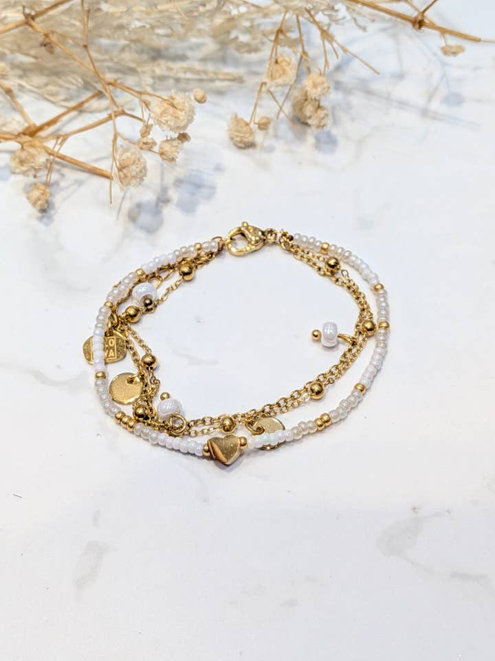 Bracelets Cœur de Perles Dorées pour la vente par LOLO & YAYA
