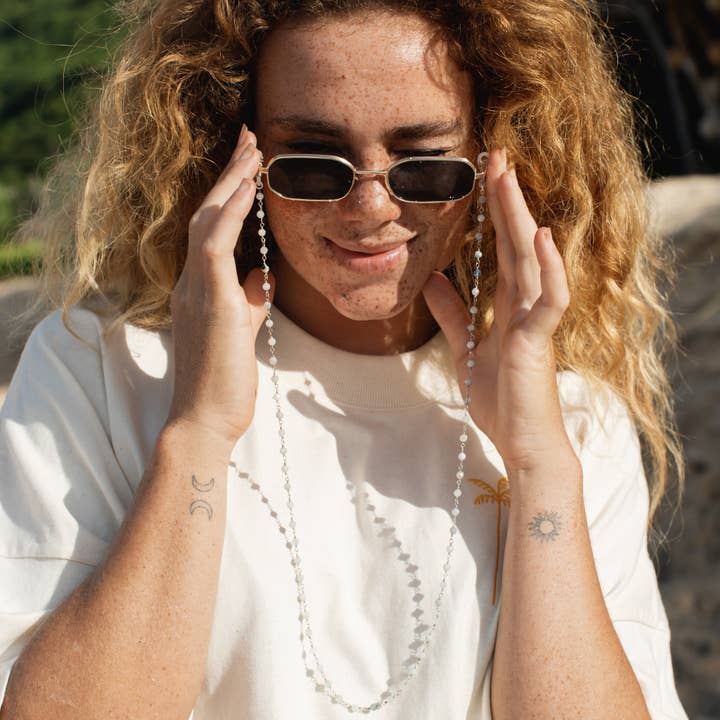 Pineapple Island - Wholesale Sunglasses/Eyeglasses Strap - Women's - Aquamarine Stone Sunglass Chain4