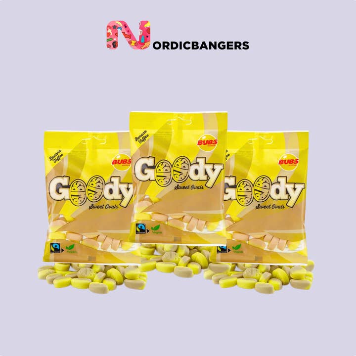 Nordicbangers - Swedish Candy Supply - Vendita all'ingrosso Caramelle gommose - Bubs Banana & Toffee Goodie – 90g Caramelle Vegane Svedesi3