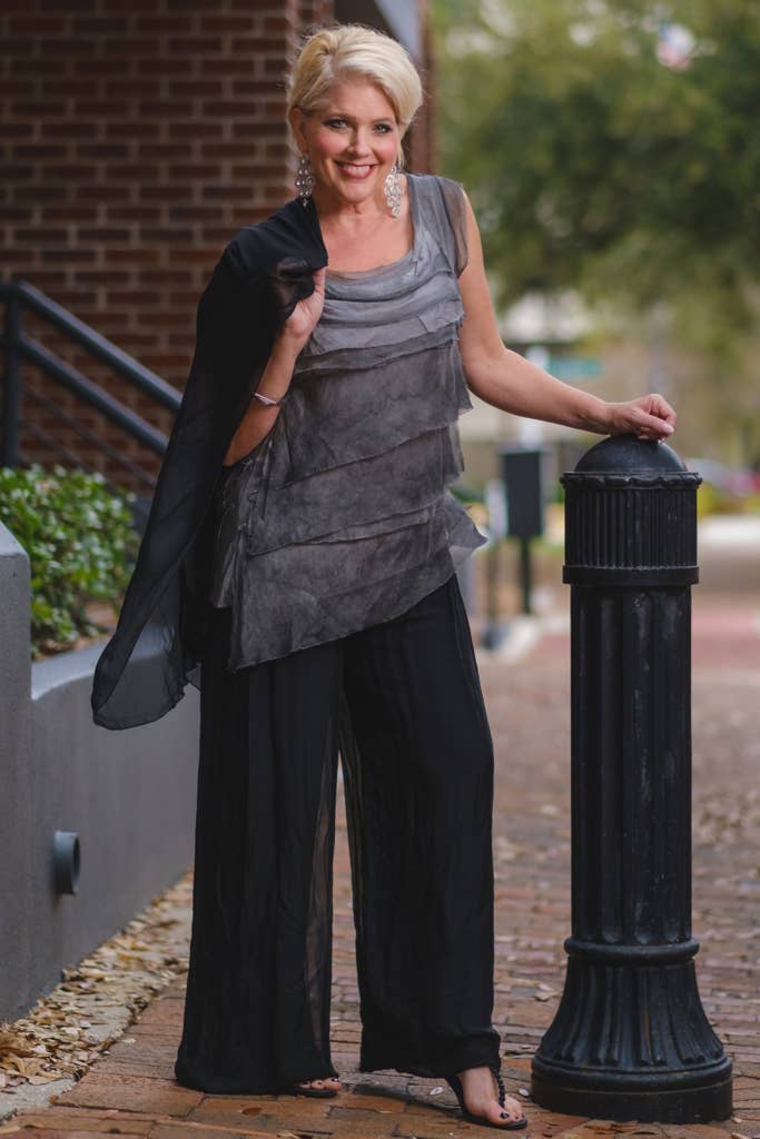 TINA Stephens Italy/Tees By Tina - Venta al por mayor Pantalones - Mujer - Pantalón de seda ancho Mercedes con cintura doblada (PL203)5