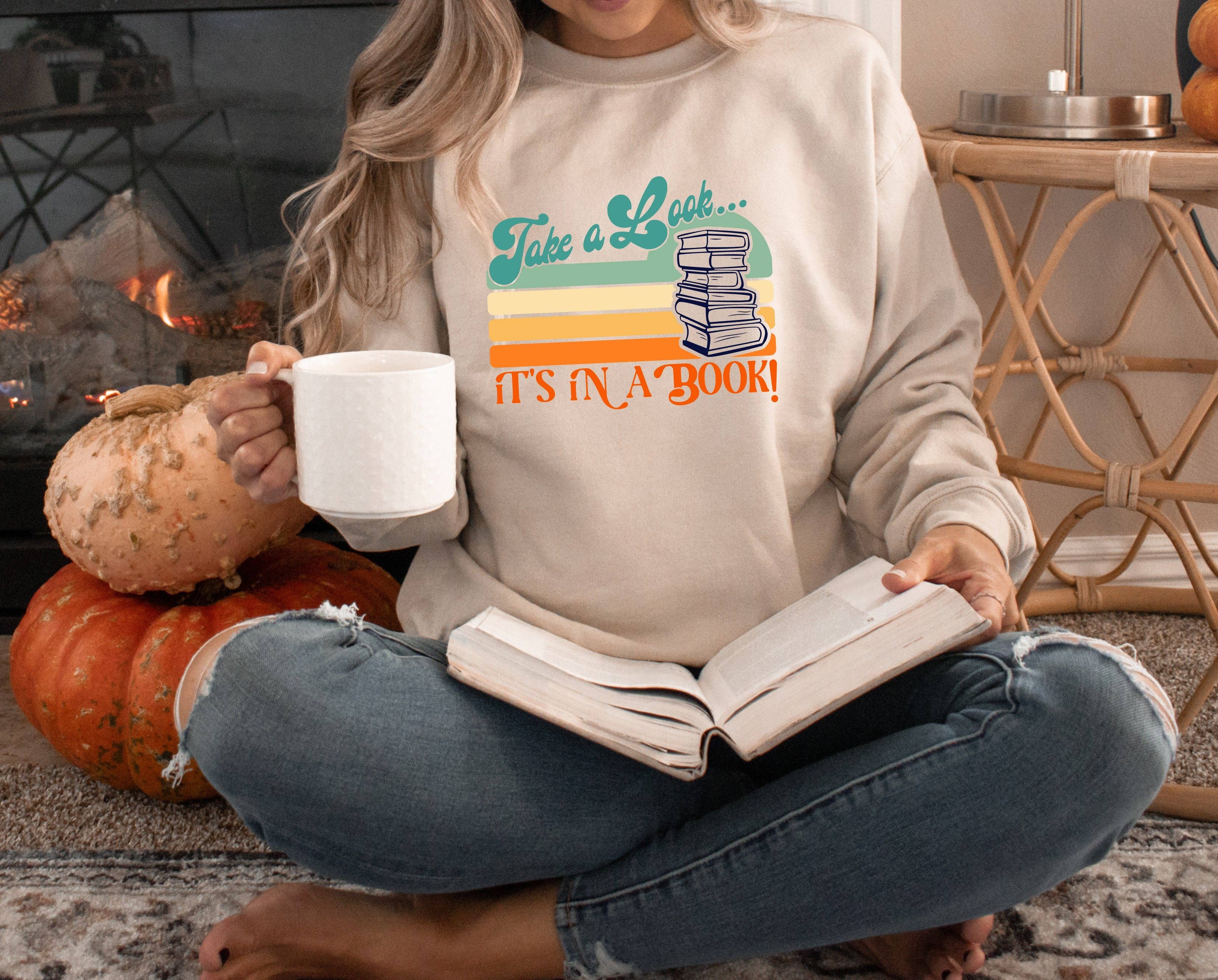 The Obstinate Octopus – wholesale Graphic sweatshirt – Women’s – "Take a Look, It's in a Book" Retro Book Lover's Unisex Sweatshirt1