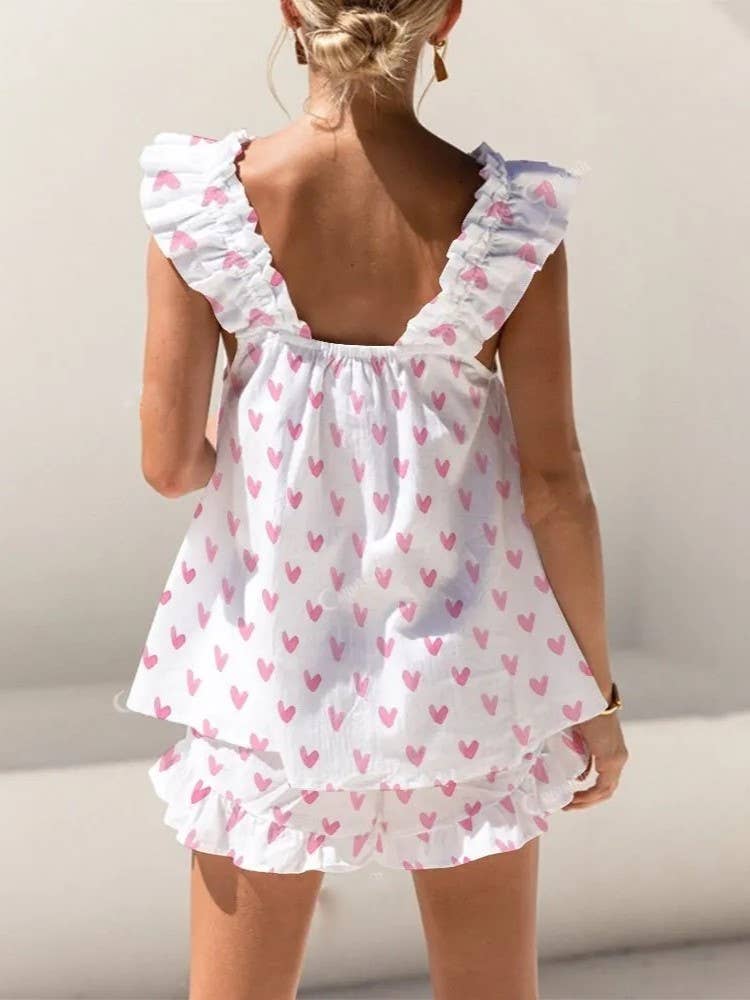 Rosa Clothing - Wholesale Top & Short Set (NOT Loungewear) - Women's - Floral & ribbon bow print ruffled tank top shorts set18