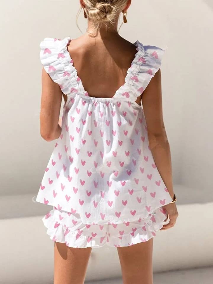 Rosa Clothing - Wholesale Top & Short Set (NOT Loungewear) - Women's - Floral & ribbon bow print ruffled tank top shorts set18