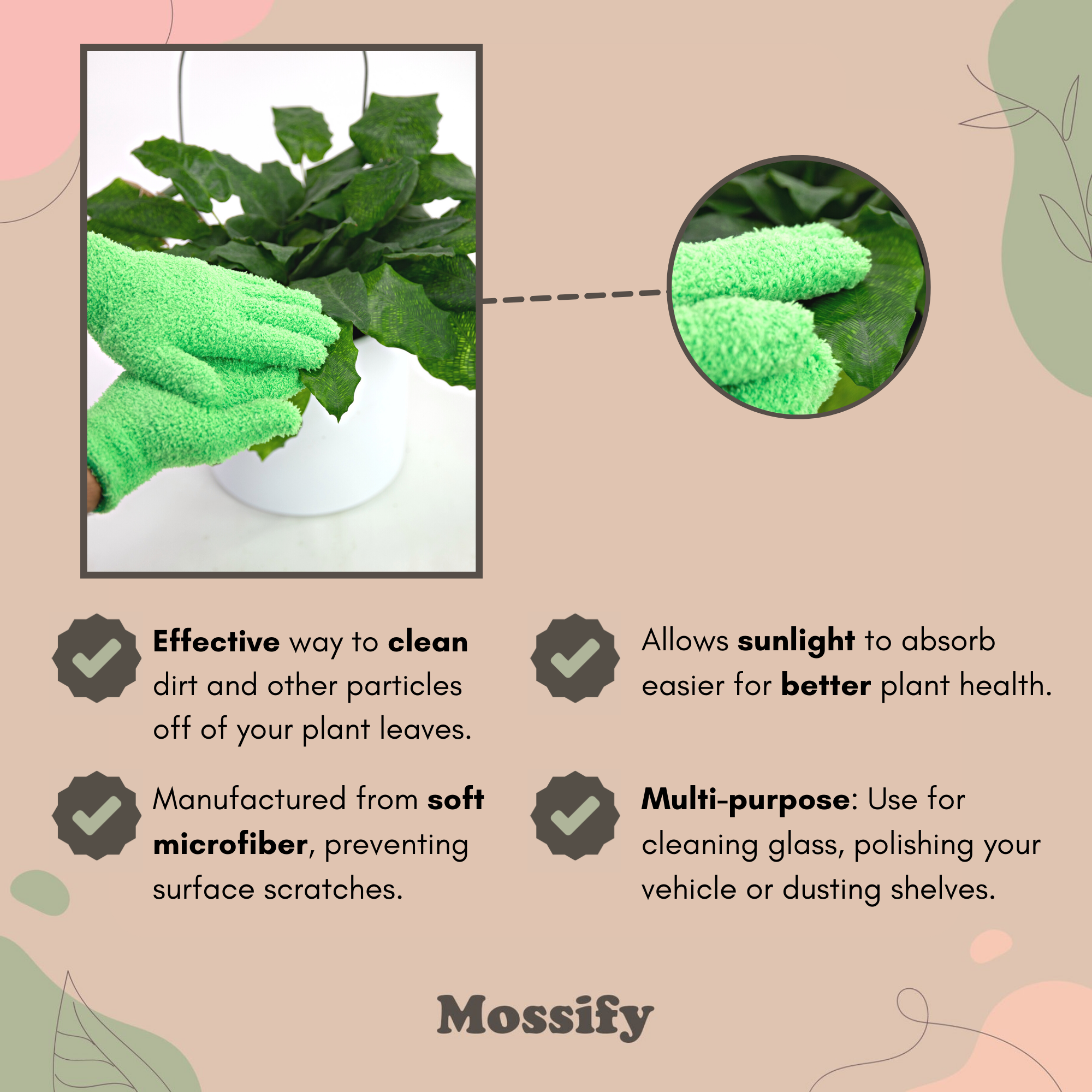 Mossify - Wholesale Garden Gloves - 2 Microfiber Gloves – Reusable Leaf-Shining Gloves for Plant13
