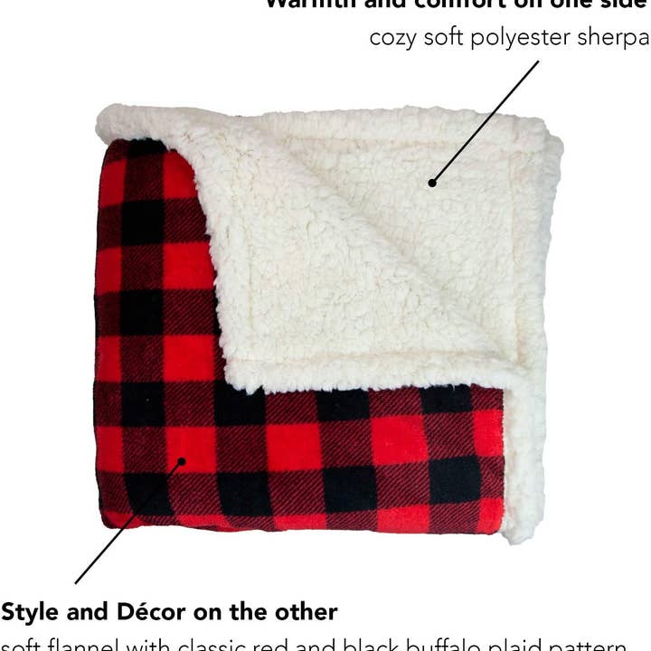 Arkwright Home - Wholesale Throw Blanket - Throw Blanket, Buffalo Plaid with Cozy Sherpa Side3