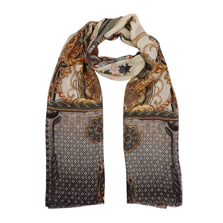 Jugnie Roman Antique Ivory Shahbano Cashmere Scarf for Women for wholesale by Continents Brands