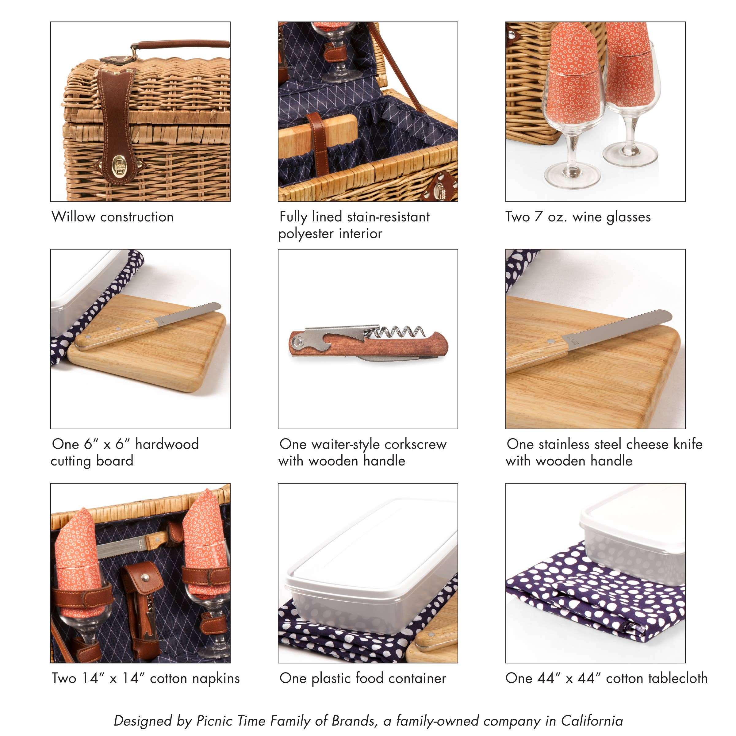 Adeline Collection Deep Purple with Coral Pattern Napa Wine & Cheese Picnic Basket for wholesale on Faire4