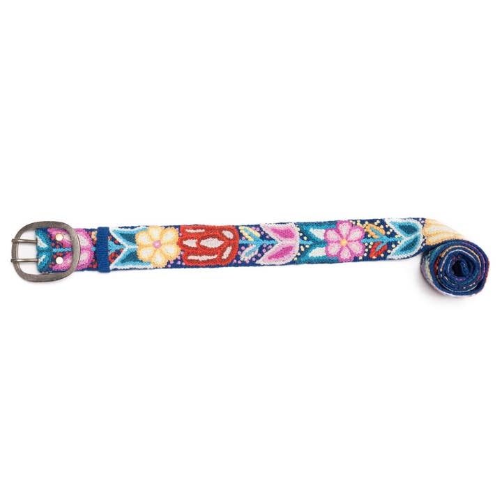 Madeline Parks® - Venta al por mayor Cinturón - Mujer - Cinturón bordado a mano con estampado floral azul marino