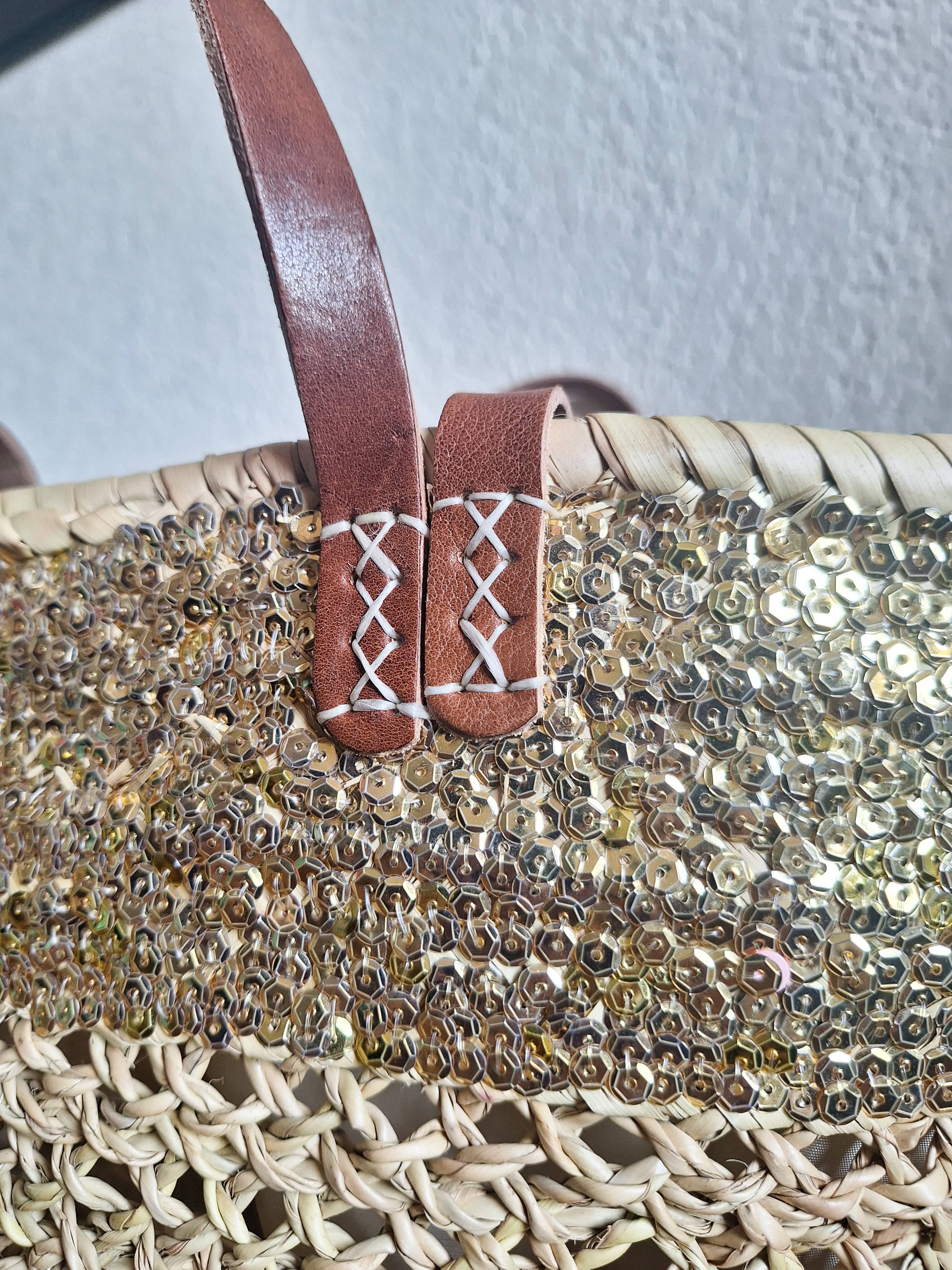 LeBazare - Wholesale Beach Bag - Straw tote bag embroidered with golden sequins3