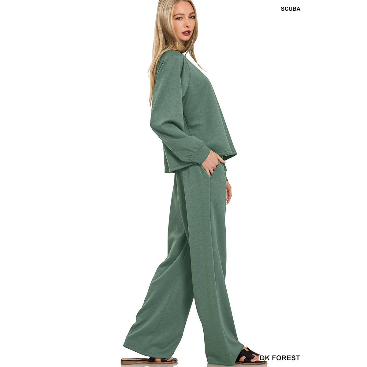 HiteJeans - Wholesale Lounge Set - Women's - Scuba crewneck pullover wide pants 2 pieces set2
