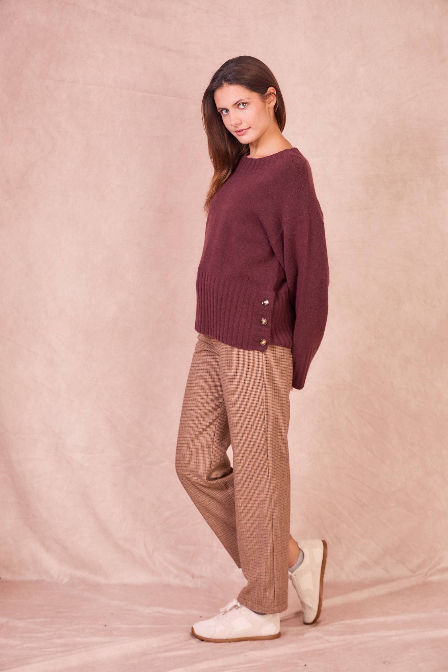 Calie Paris - Wholesale Knit Sweater - Women's - NATI – Button-Side Wool Blend Knit13