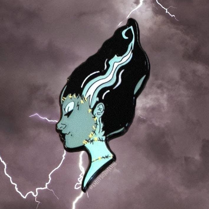 The Bride of Frankenstein Mini Halloween Portrait Pin for wholesale by WitchesandPins