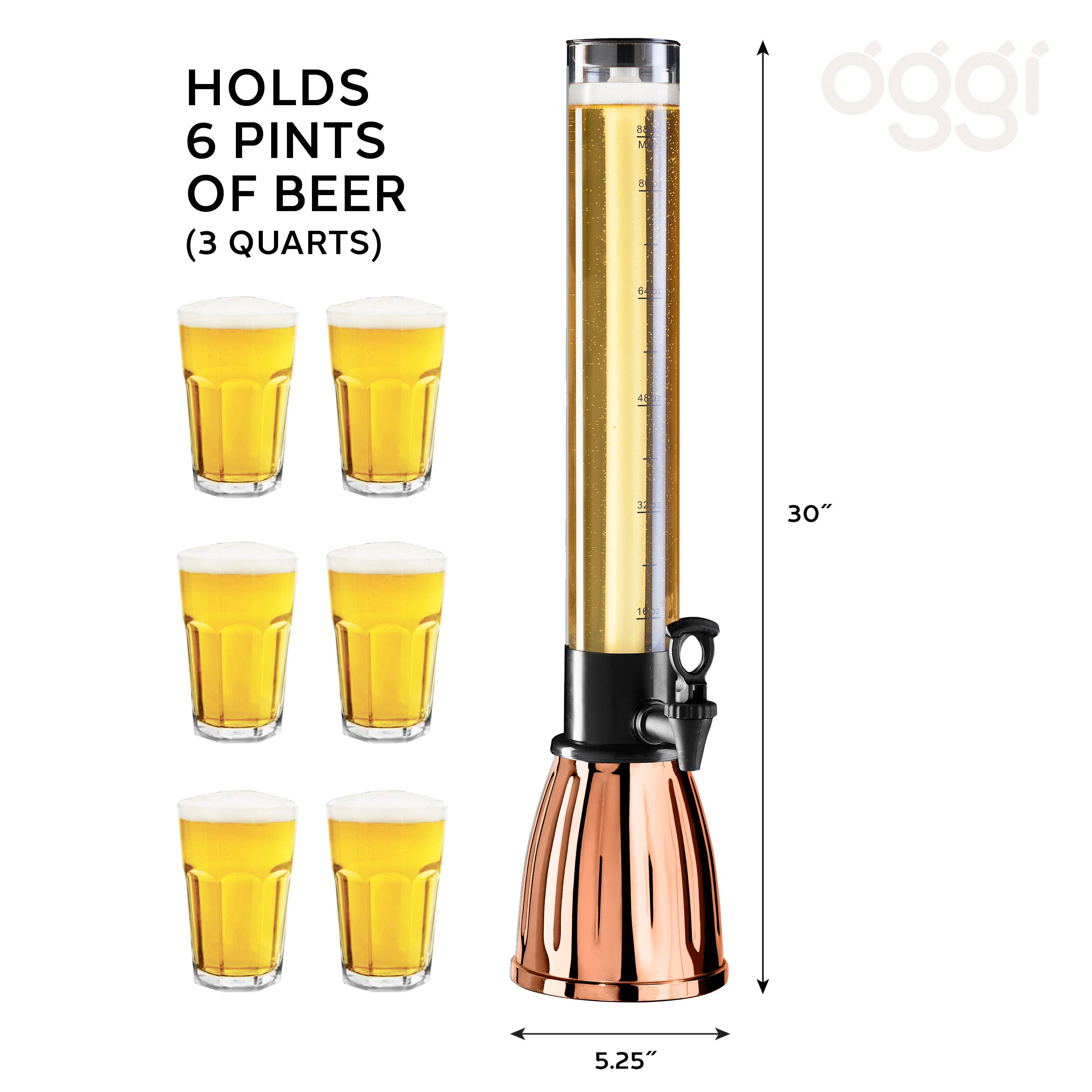 Oggi - Wholesale Drink dispenser - Beer & Beverage Tower Copper (3 qt, 6 Pints)2