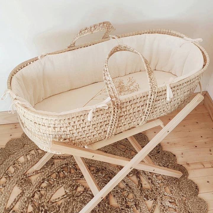Les p'tites Merveilles de Bérénice - Wholesale Bassinet - Baby - Baby bassinet and complete lining in ecru organic cotton double gauze