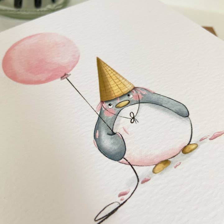 PrettyLittleScribbles - Venta al por mayor Tarjetas de felicitación - Tarjeta Penguin & Pink Balloon3