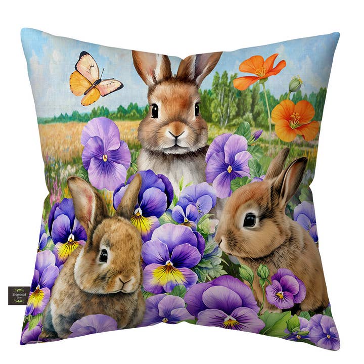 Spring Bunny Trio Indoor/Outdoor Pillow for wholesale by Briarwood Lane
