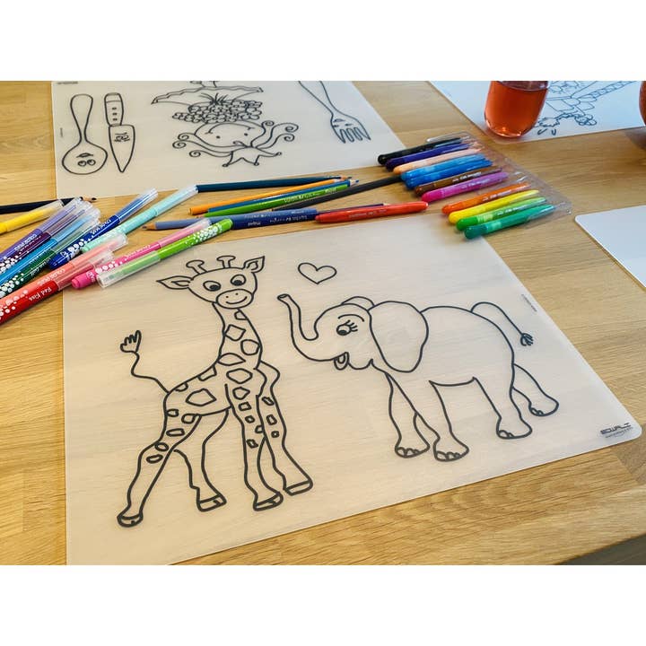 Colorable Placemat Elephant And Giraffe for wholesale by Edwali