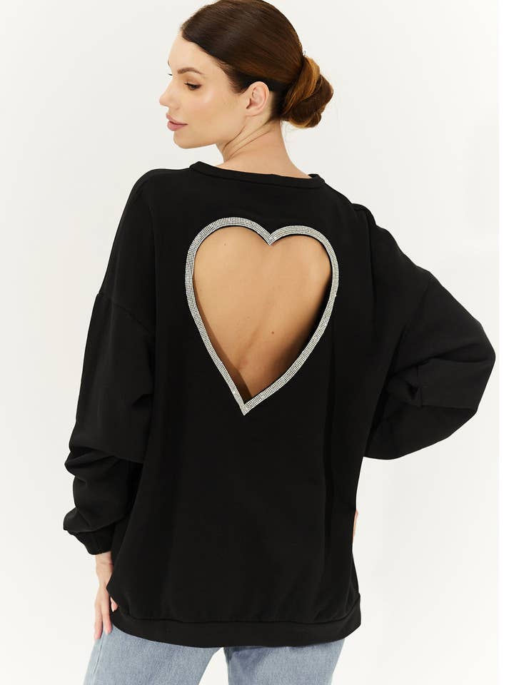 Sort sweatshirt med et hjerte på ryggen. for engroshandel hos Semenenko