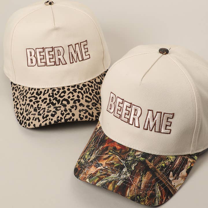 Fashion City - Wholesale Trucker Hat - Unisex - BEER ME Embroidery Leopard Camo Trucker Hat