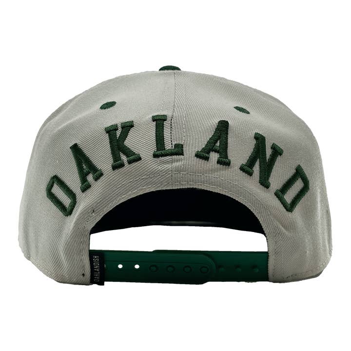White Green Oakland Aft Snapback for wholesale on Faire