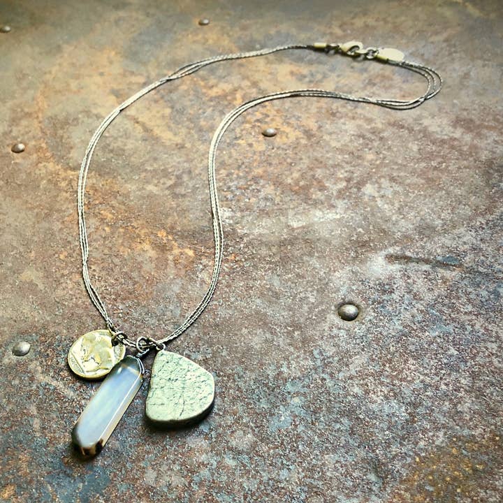 Collier en nickel de buffle, pyrite et agate, unisexe, style occidental pour la vente par ASTALI