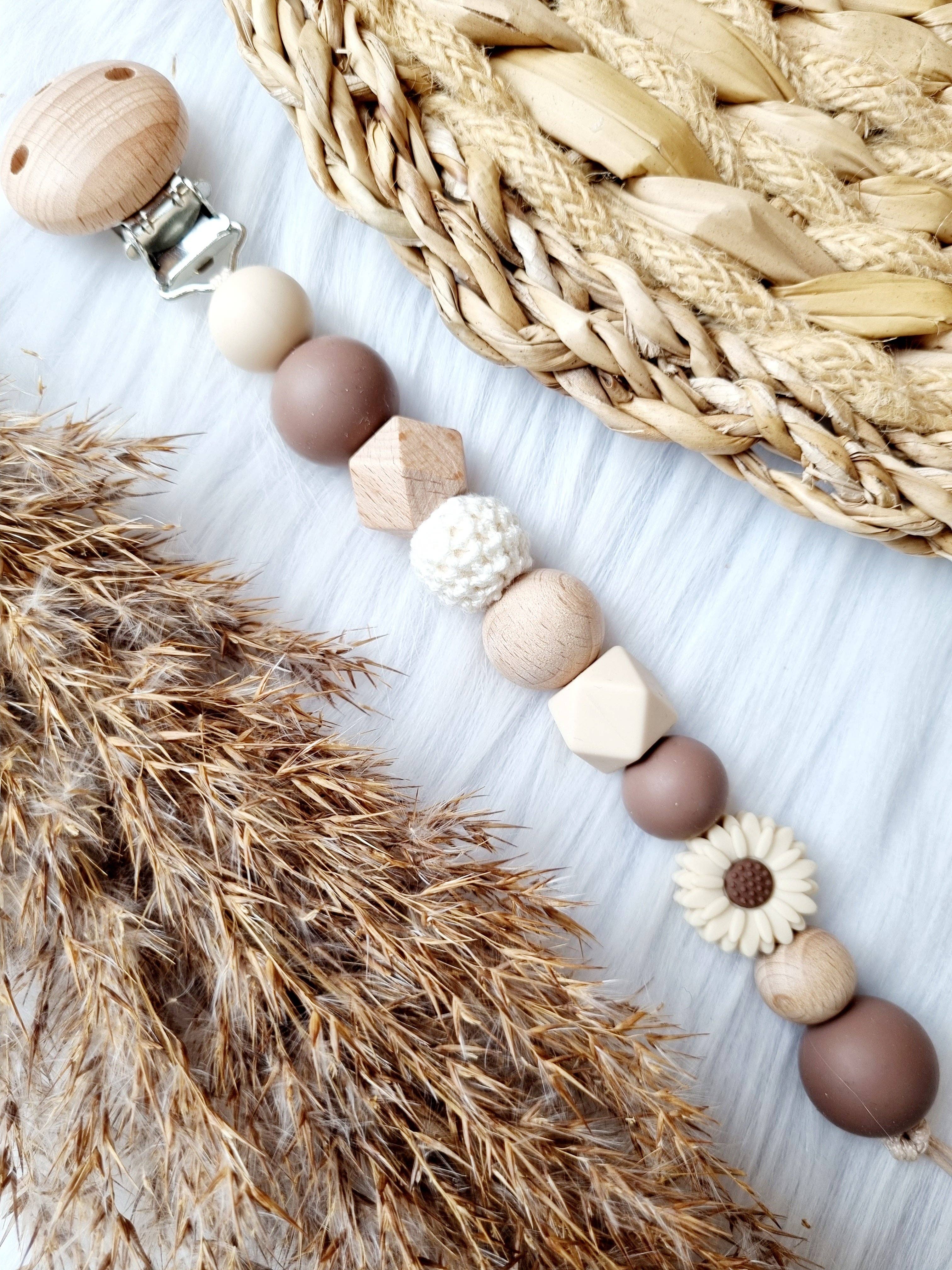 Happy by Lies - Wholesale Pacifier Clip - Baby - Speenkoord Daisy beige, brownie