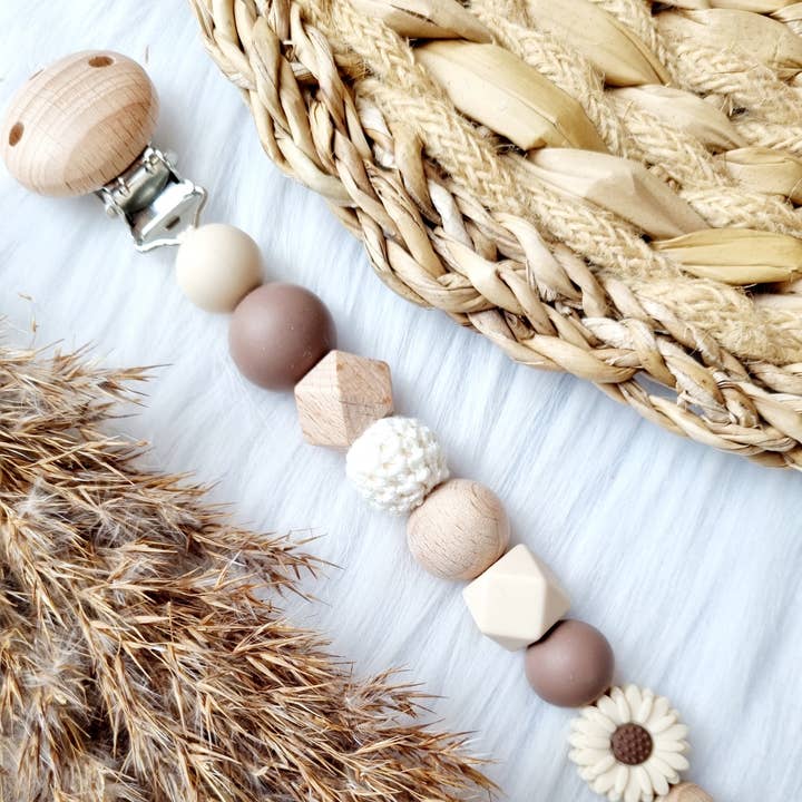 Happy by Lies - Wholesale Pacifier Clip - Baby - Speenkoord Daisy beige, brownie0