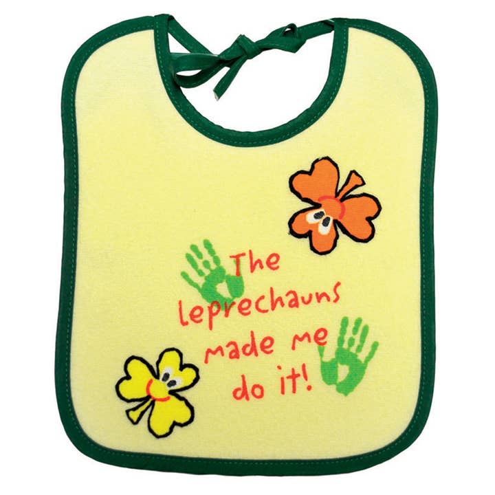 Yellow Leprechauns Made Me Do It Bib for wholesale by Dublin Gift Company