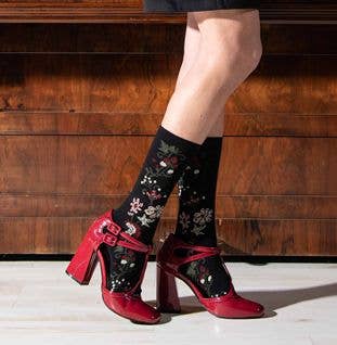 Calze Andre - Vendita all'ingrosso Calzini - Donna - Calzino corto in cotone caldo con motivo floreale orientale1