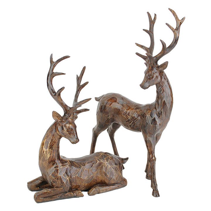 Resin 'Carved' Standing & Sitting Deer Figure - Set of 2 for wholesale by Will's Company
