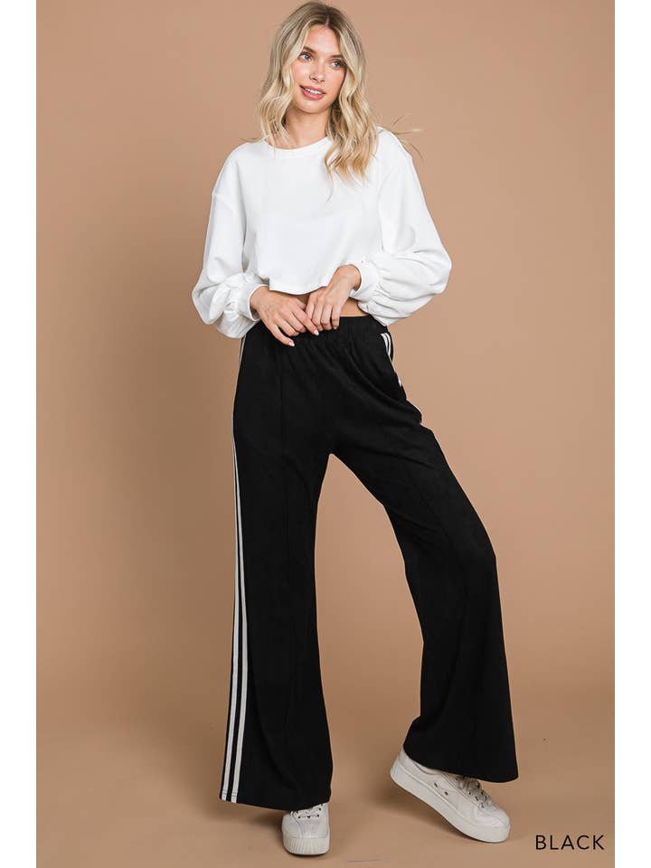 Cotton Bleu - Wholesale Pants - Women's - 81147W-Faux Suede Flare Pants W/ Contrast Tape Detailed