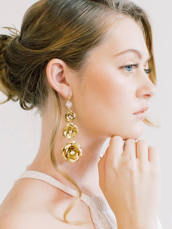 Triple Rose Statement Earrings for wholesale by Acute Designs