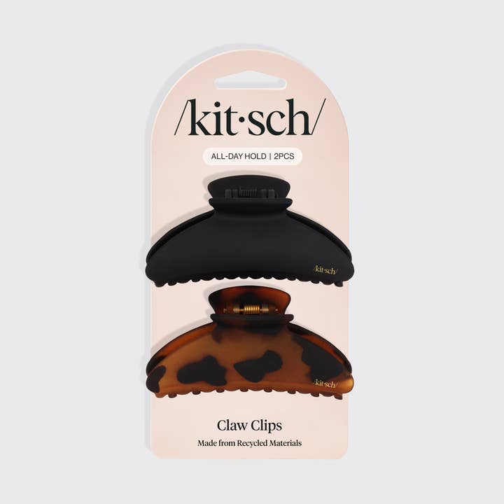 KITSCH – Clips para cabelo - Mulher por atacado – Clips de garra média em plástico reciclado 2pc - Preto & Tort3