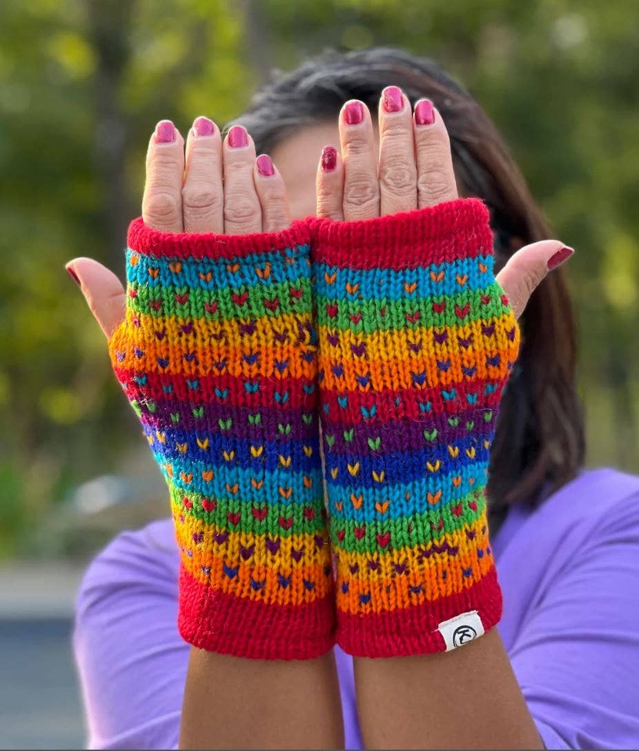 Lungta Imports – Engroshandel Handsker - Dame – Fingerløse, håndstrikkede uldhandsker med fleecefor - håndvarmer28