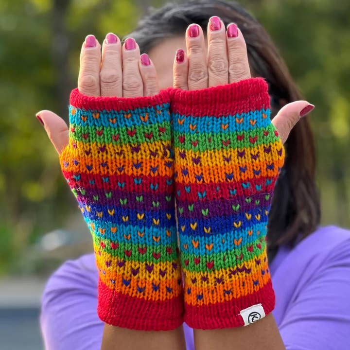 Lungta Imports - Wholesale Gloves - Women's - Woolen Hand Knit Fingerless Fleece Lined Gloves, Hand Warmer51