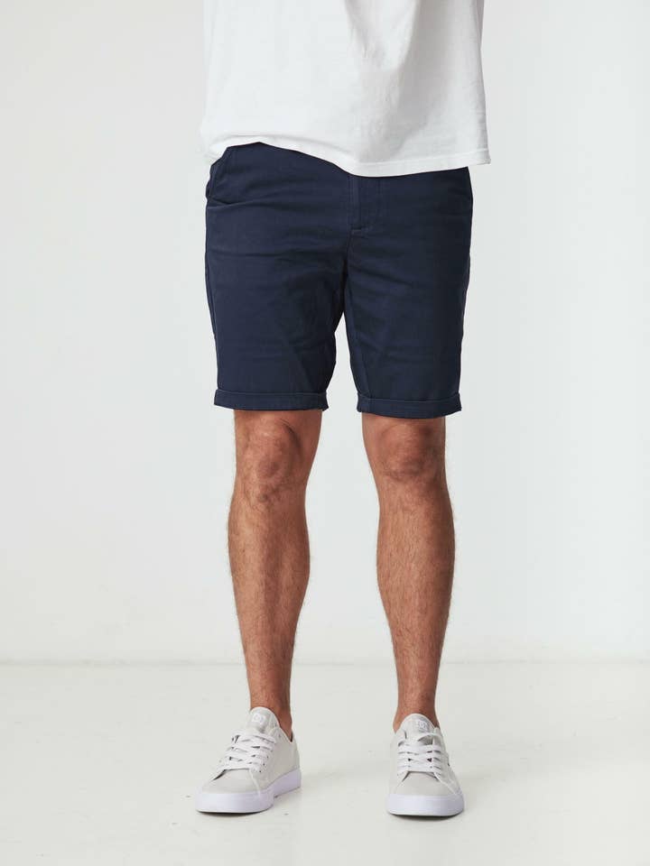 Baker Navy Slim Chino Shorts for wholesale by BLKWD APPAREL