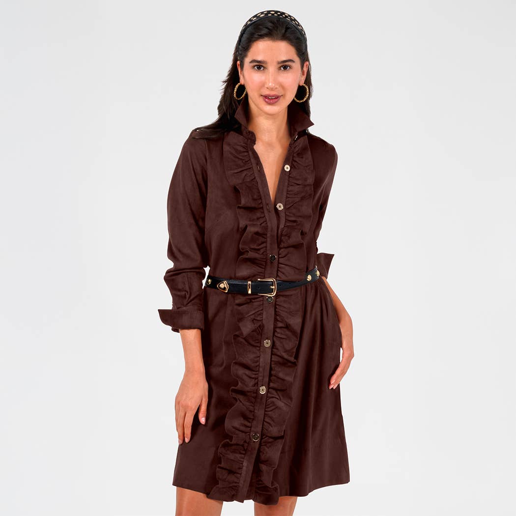 Gretchen Scott LLC - Wholesale Jurk - Dames - Ruffle Rumble Jurk - Ultra Suède