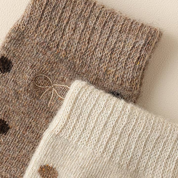 Happy Knits - Wholesale Socks - Women's - Winter Wool Crew Socks for Women - Bow Embroidery, Polka Dot8