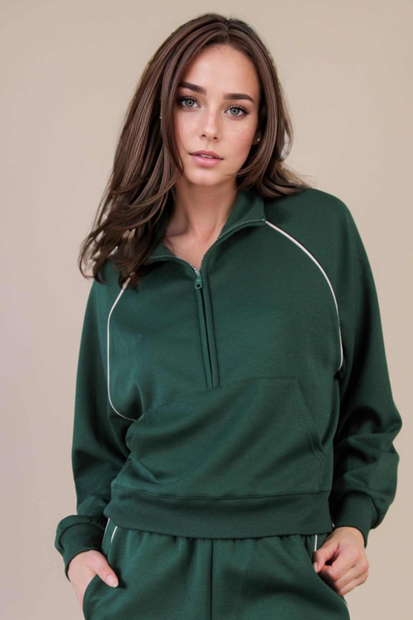 VERY J – Engroshandel Sweatshirt - Dame – NT12304-Halv lynlås med rørdetaljer strikket afslappet top19