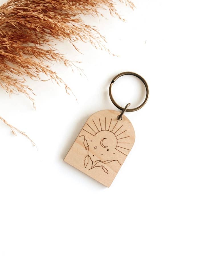 Portachiavi in legno Desertscape | Portachiavi western | Ciondolo da borsa ( per la vendita all'ingrosso da parte di Knots & Fringe