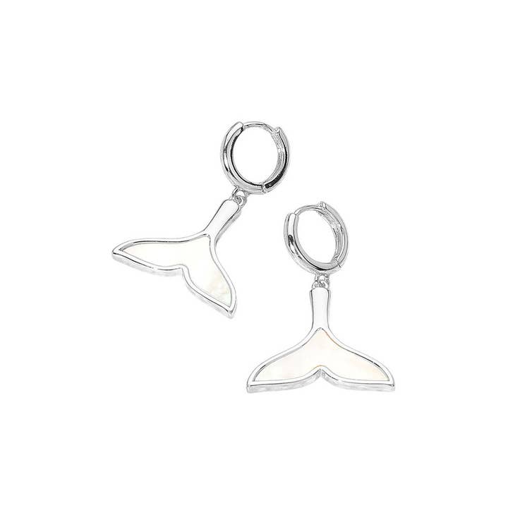 Sensibling Corp. - Wholesale Huggie Earrings - Mother of Pearl Inlay Whale Tale Dangle Earrings3