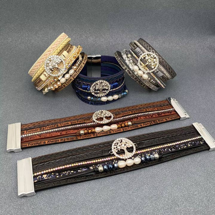 Mio Queena - Wholesale Bangle bracelet - Love You Mom Tree of Life Charm LeatherBracelet - BJ/LB4