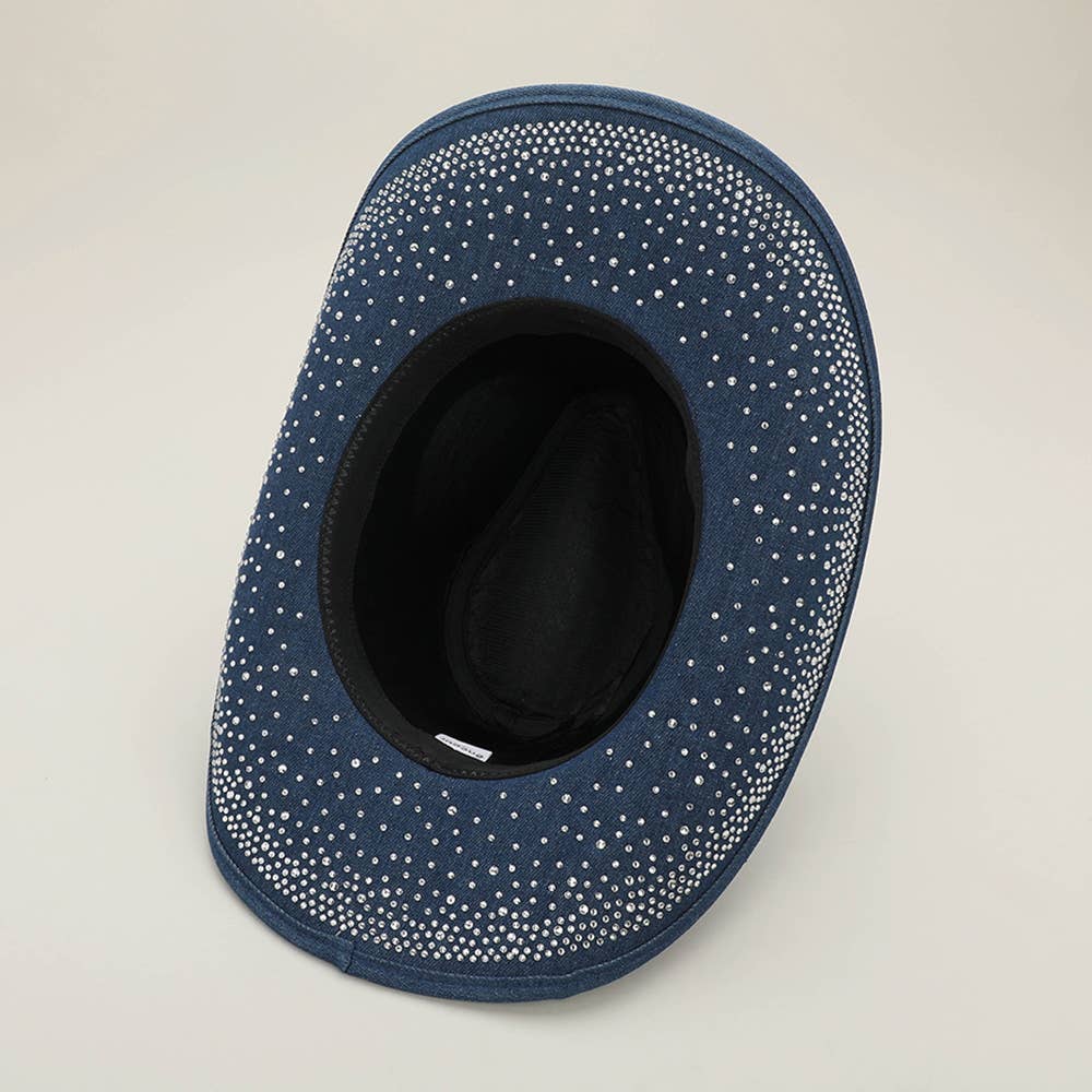 Sensibling Corp. - Vente Chapeau en feutre - femme - Chapeau Fedora Cowboy Western en Denim avec Strass Scintillants2