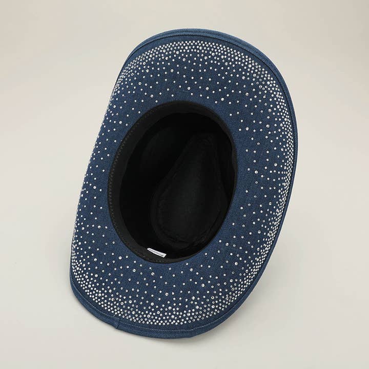 Sensibling Corp. - Vente Chapeau en feutre - femme - Chapeau Fedora Cowboy Western en Denim avec Strass Scintillants2