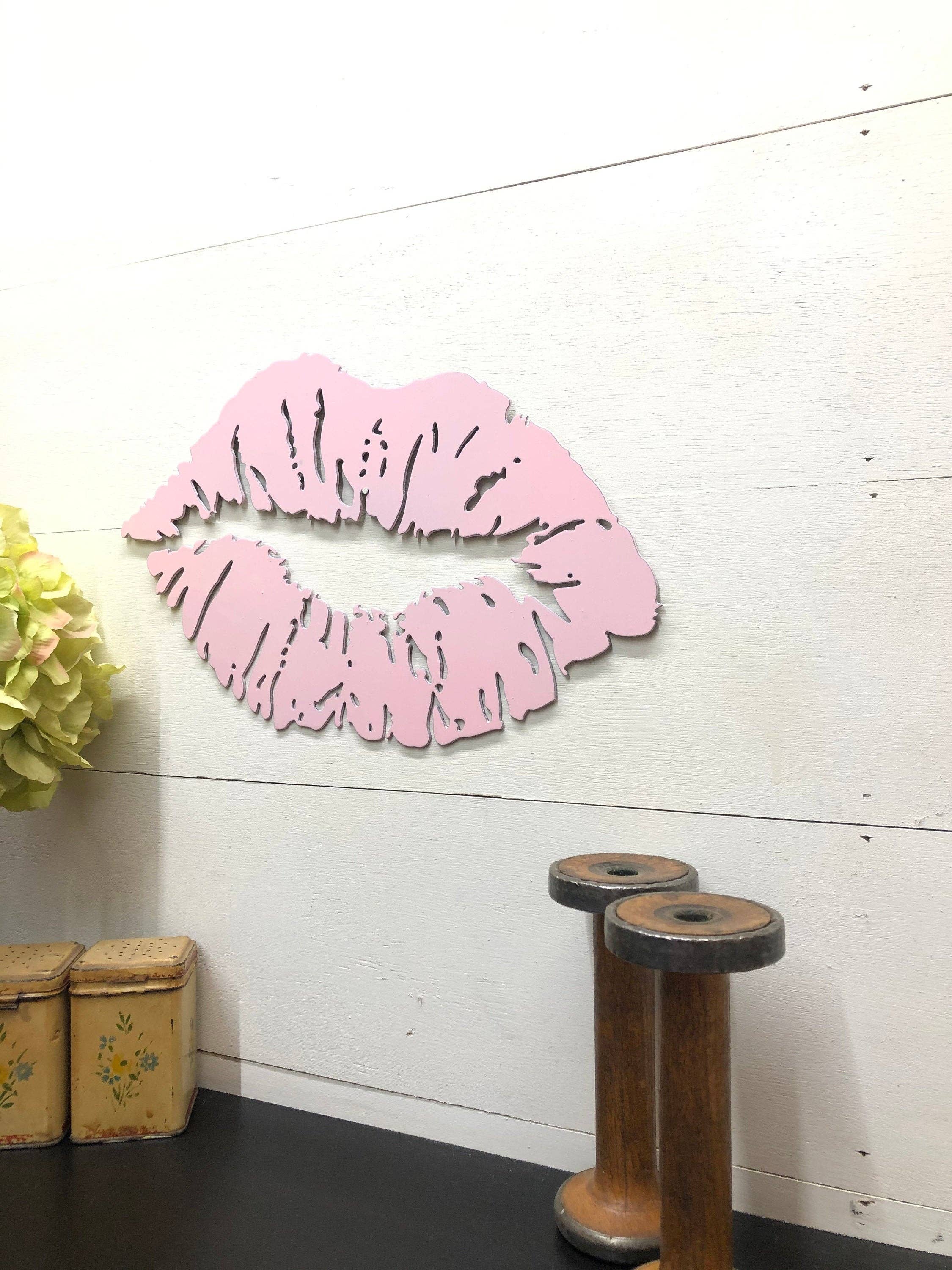 Madam Metalwork - Wholesale Wall Accent - Pink Metal Kiss Lips1